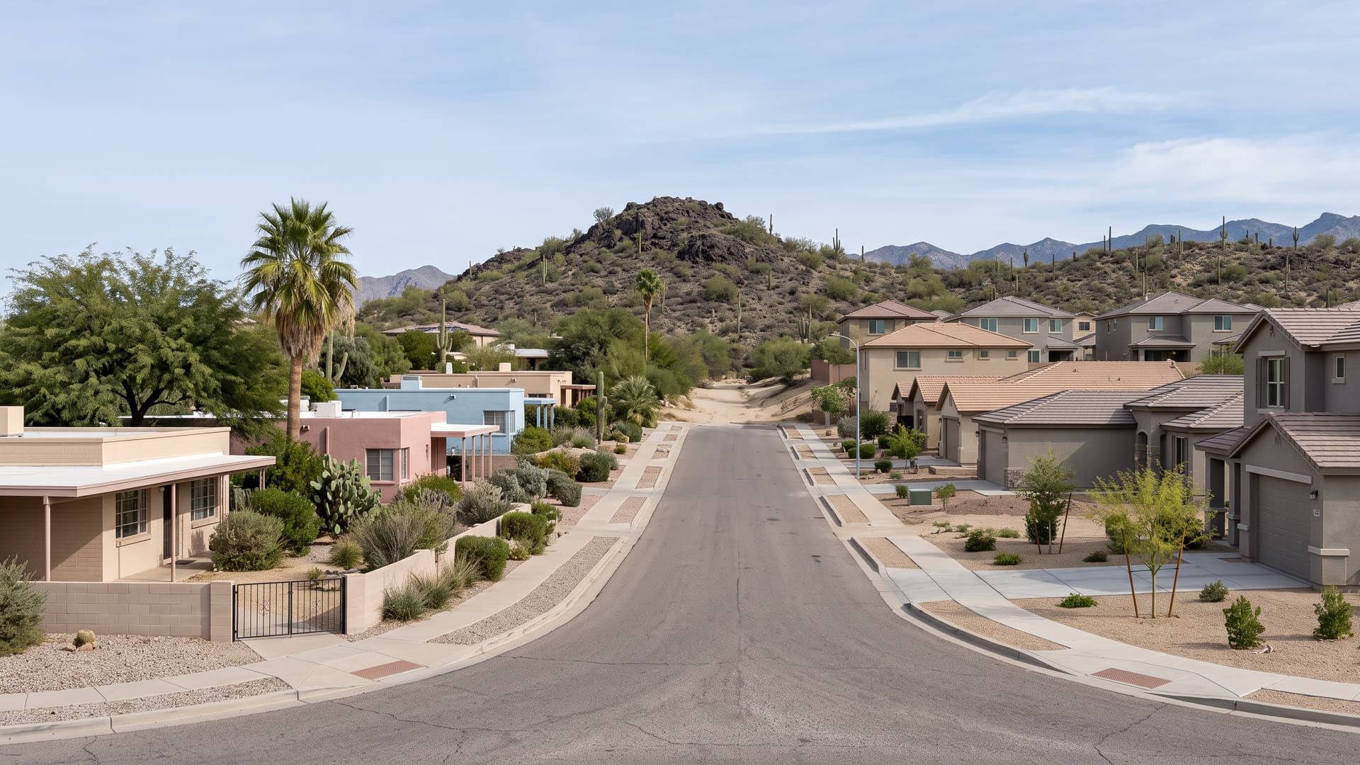 A Mountain, Tucson, AZ — Suburban neighborhood with TUSD (Tolson or Oyama Elementary, Mansfeld or Valencia Middle, Cholla High) schools. Avg. sale price $301,000.