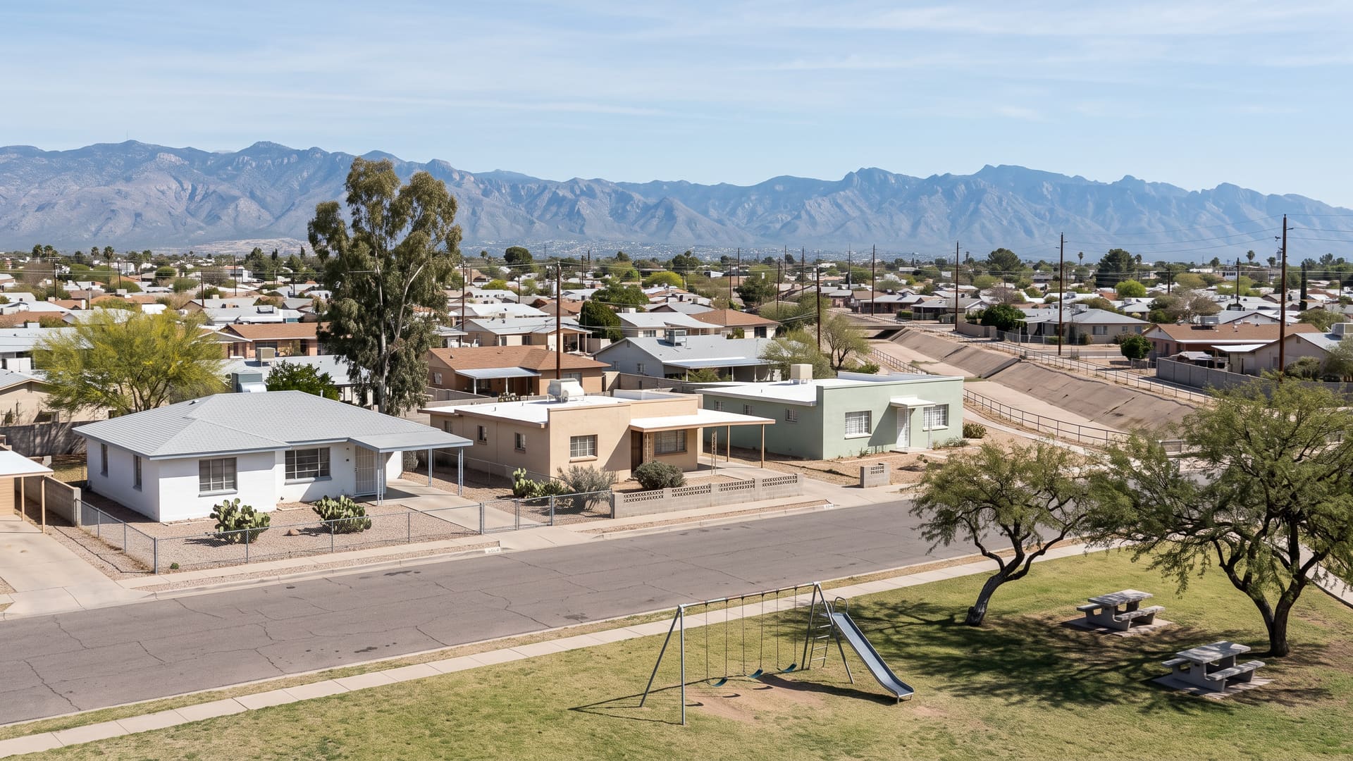Swan Way Park, Tucson, AZ — Suburban neighborhood with TUSD (Peter Howell Elementary, Alice Vail Middle, Rincon High) schools. Avg. sale price $312,000.
